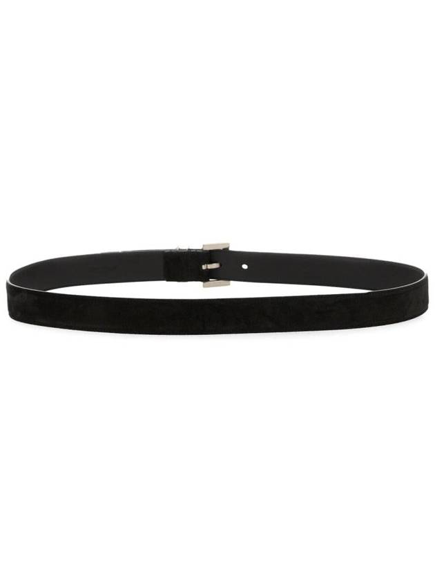 Logo Suede Leather Belt Black - SAINT LAURENT - BALAAN 4