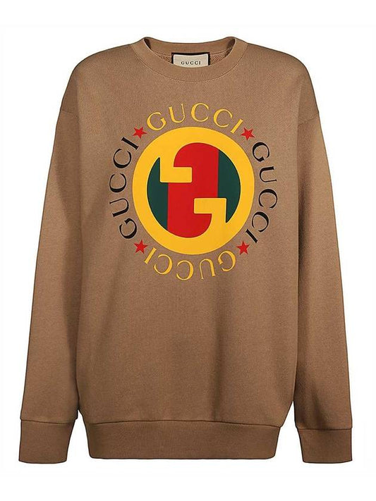 Logo Print Cotton Sweatshirt Brown - GUCCI - BALAAN 2