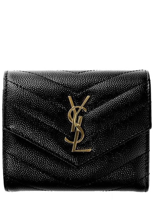 Monogram Cassandra Matelasse Half Wallet Black - SAINT LAURENT - BALAAN 2