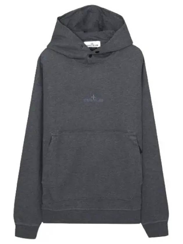 Cotton Fleece Embroidered Logo Hoodie Dark Grey Melange - STONE ISLAND - BALAAN 2