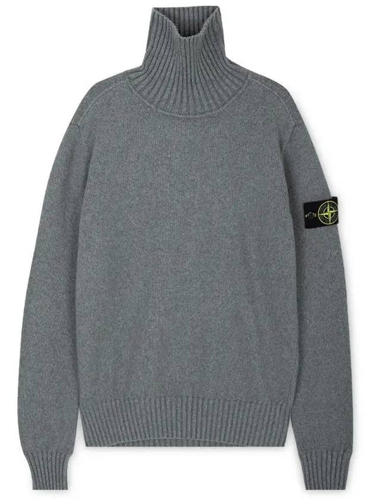 Wappen Patch Loose Fit Cotton Turtleneck Grey - STONE ISLAND - BALAAN 2