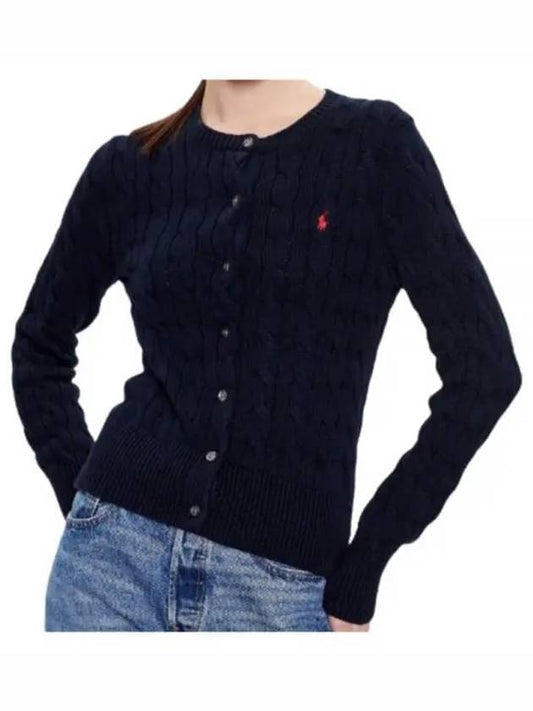 Women's Embroidered Logo Pony Cable Cardigan Navy - POLO RALPH LAUREN - BALAAN 2