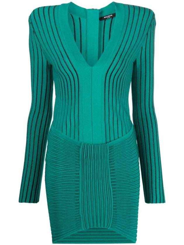 V-neck ribbed mini dress AF1R8425KD38 - BALMAIN - BALAAN 1