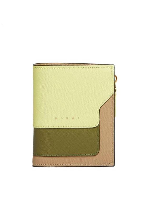 Color Block Leather Half Wallet Beige Green - MARNI - BALAAN 1