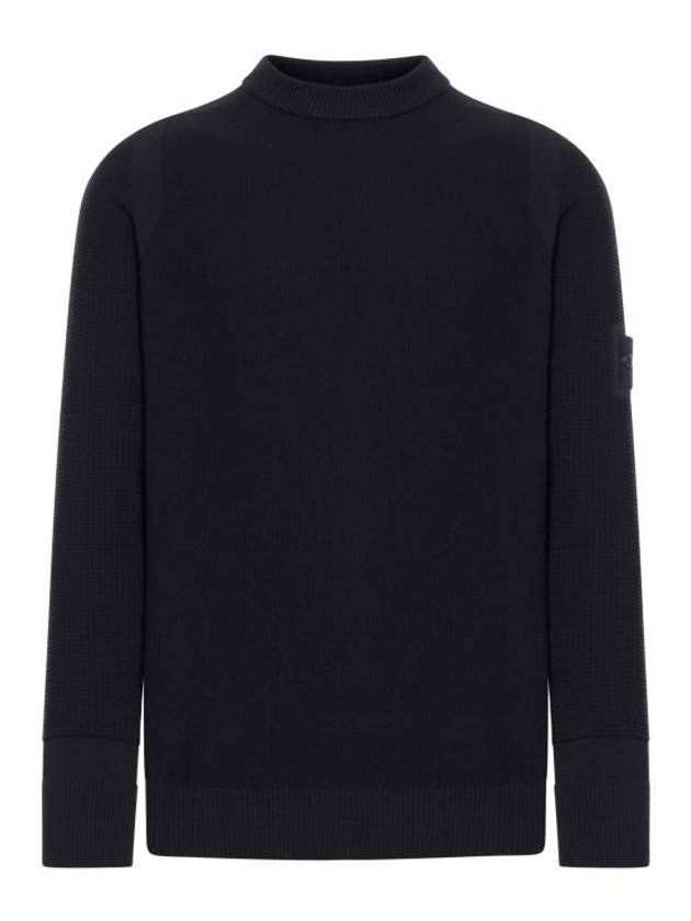 Logo Crew Neck Wool Blend Knit Top Black - STONE ISLAND - BALAAN 1