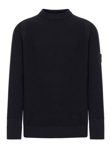 Logo Crew Neck Wool Blend Knit Top Black - STONE ISLAND - BALAAN 1