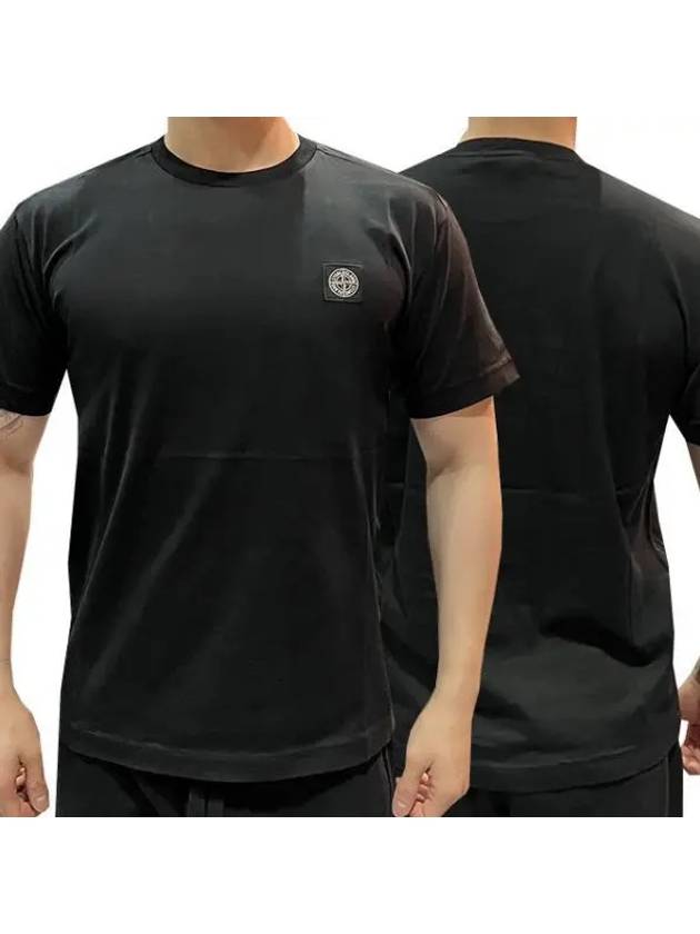 Logo Patch Cotton Short Sleeve T-Shirt Black - STONE ISLAND - BALAAN 2