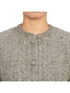 Cable Pointelle Striped Donegal Wool Short Sleeve Cardigan Light Grey - THOM BROWNE - BALAAN 8