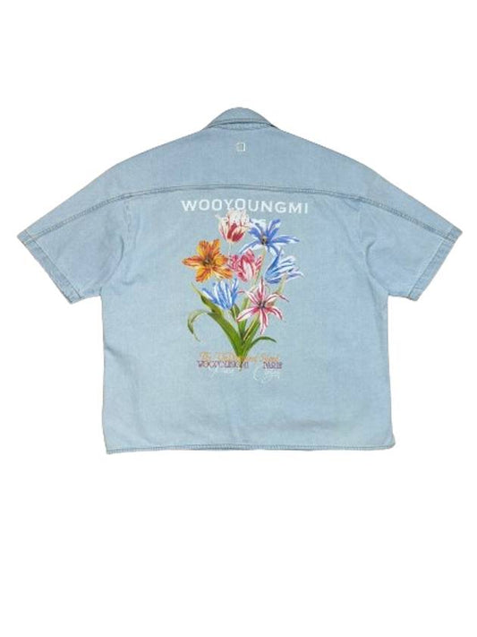 Men's Flower Cotton Short Sleeve Shirt Blue - WOOYOUNGMI - BALAAN 2