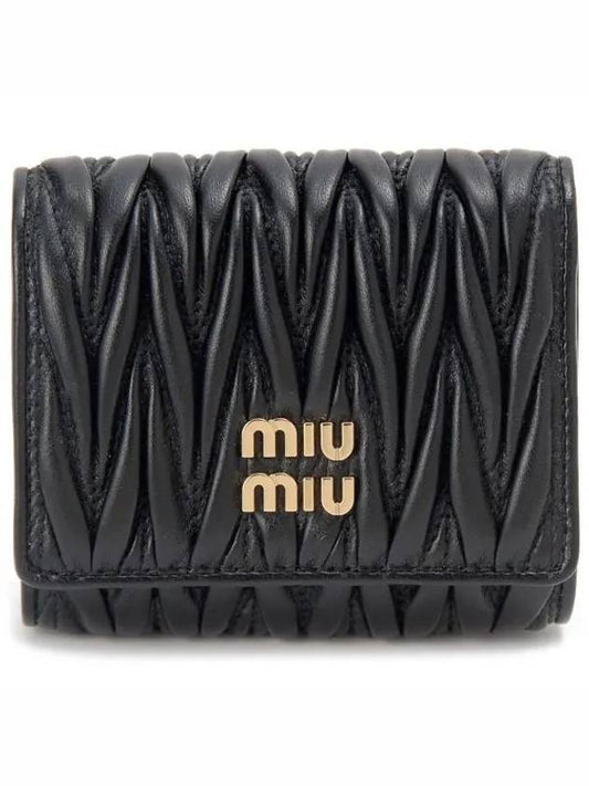 Matelasse Logo Nappa Leather Half Wallet Black - MIU MIU - BALAAN 2