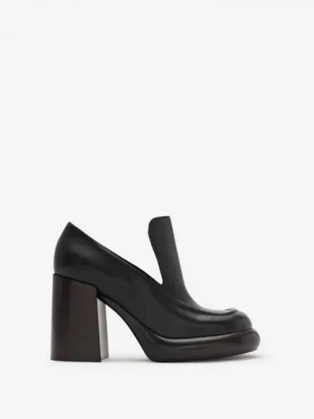 Round Toe Leather Wedge Heel Loafers Black - BURBERRY - BALAAN 2