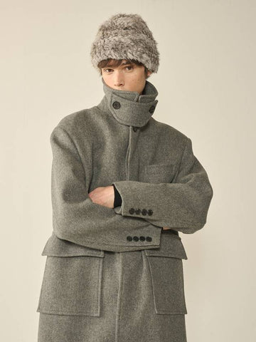 Oversized Out Pocket Felt Mac Coat Gray - KINETO - BALAAN 1