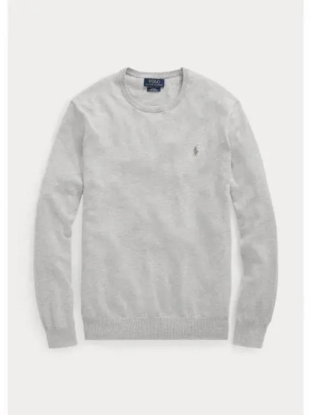 Embroidered Logo Crew Neck Knit Top Grey - POLO RALPH LAUREN - BALAAN 2