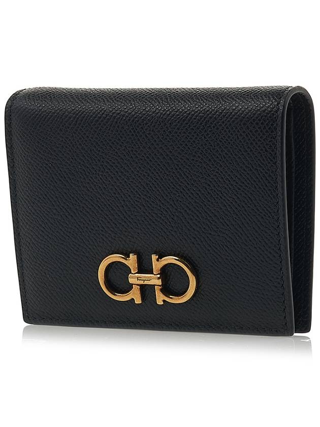 Gancini Compact Half Wallet Black - SALVATORE FERRAGAMO - BALAAN 3