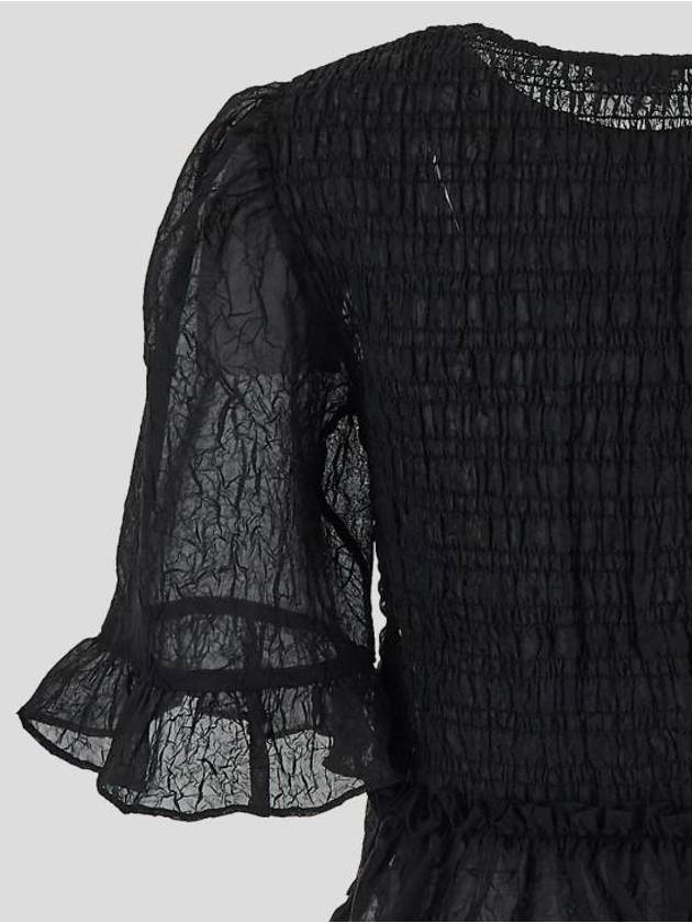 Crinkled Georgette Smock Blouse Black - GANNI - BALAAN 4