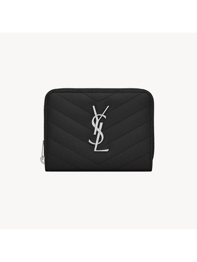 Matelasse Compact Zipper Leather Half Wallet Black - SAINT LAURENT - BALAAN 2