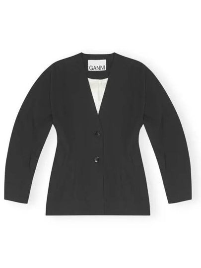 Drapey Melange Single Breasted Blazer Jacket Black - GANNI - BALAAN 2