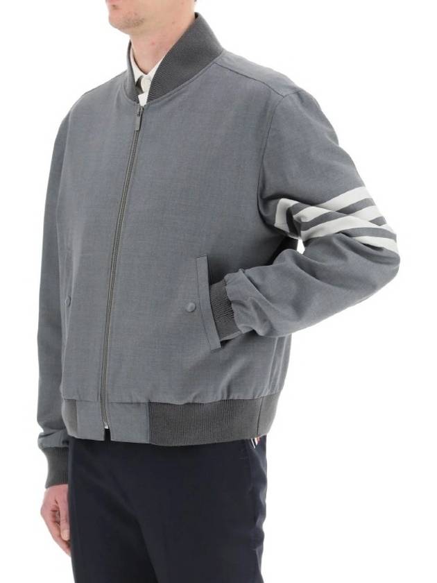 Diagonal Striped Knit Rib Blouson Bomber Jacket Grey - THOM BROWNE - BALAAN 6