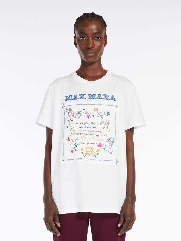 Logo Slogan Embroidery Cotton Short Sleeve T-shirt White - MAX MARA - BALAAN 4