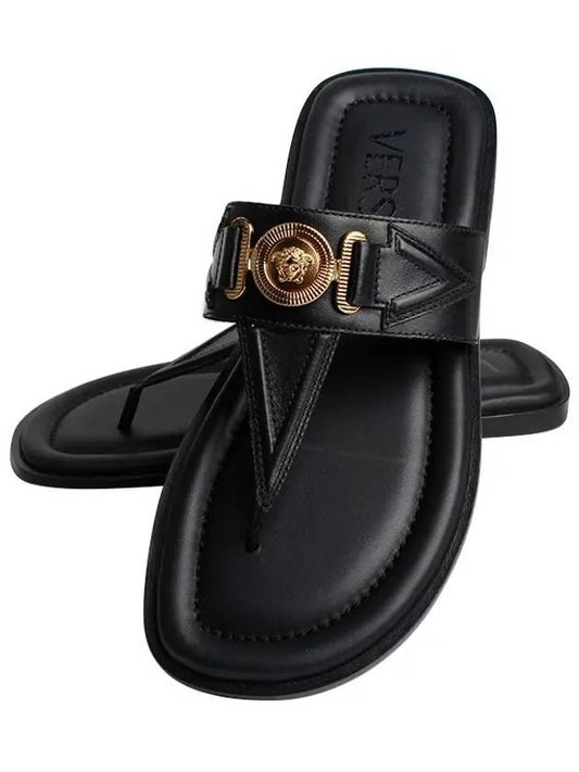 La Medusa Leather Flip Flops Black - VERSACE - BALAAN 2