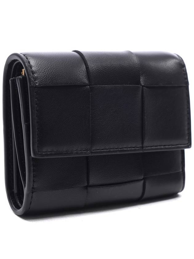 Cassette Tri-Fold Zipper Half Wallet Black - BOTTEGA VENETA - BALAAN 4