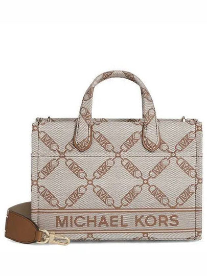 Gigi Small Empire Logo Jacquard Tote Bag Beige Brown - MICHAEL KORS - BALAAN 2