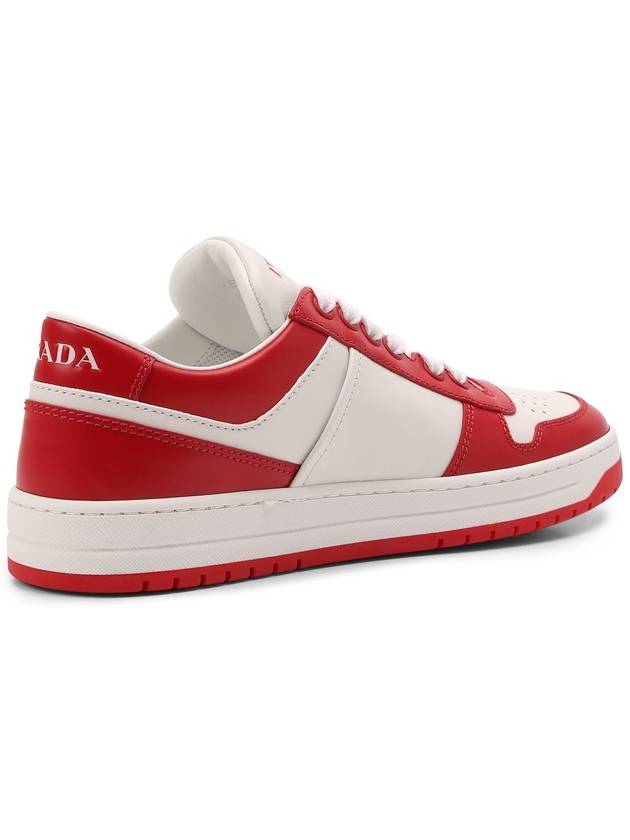 Downtown Perforated Leather Low Top Sneakers White Lacquer Red - PRADA - BALAAN 4