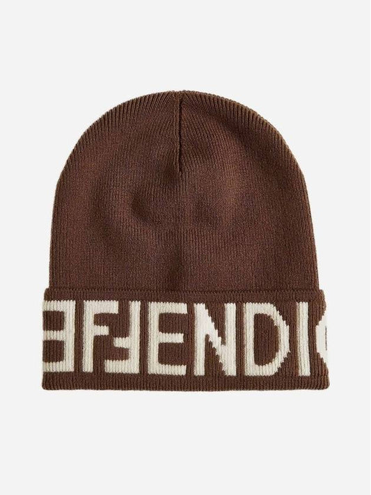 Wool Knit Beanie Brown - FENDI - BALAAN 1