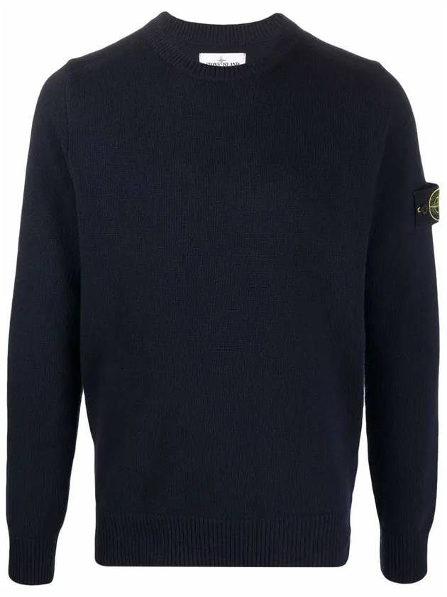 Men's Waffen Patch Round Neck Knit Top Navy - STONE ISLAND - BALAAN 2