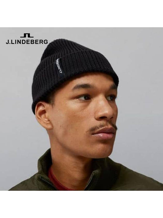 Black Juan Merino Wool Beanie Winter Golf Hat FMAC06801 9999 - J.LINDEBERG - BALAAN 1