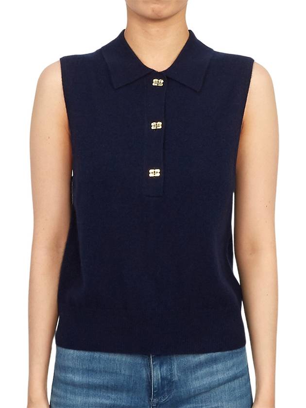 Polo Collar Vest Navy - GANNI - BALAAN 4