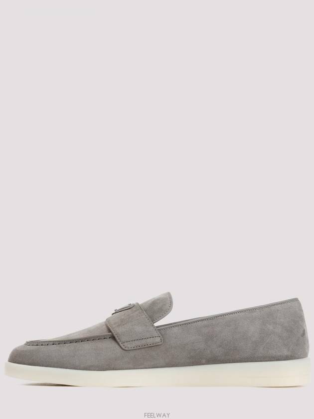 Triangle Logo Suede Loafers Grey - PRADA - BALAAN 4