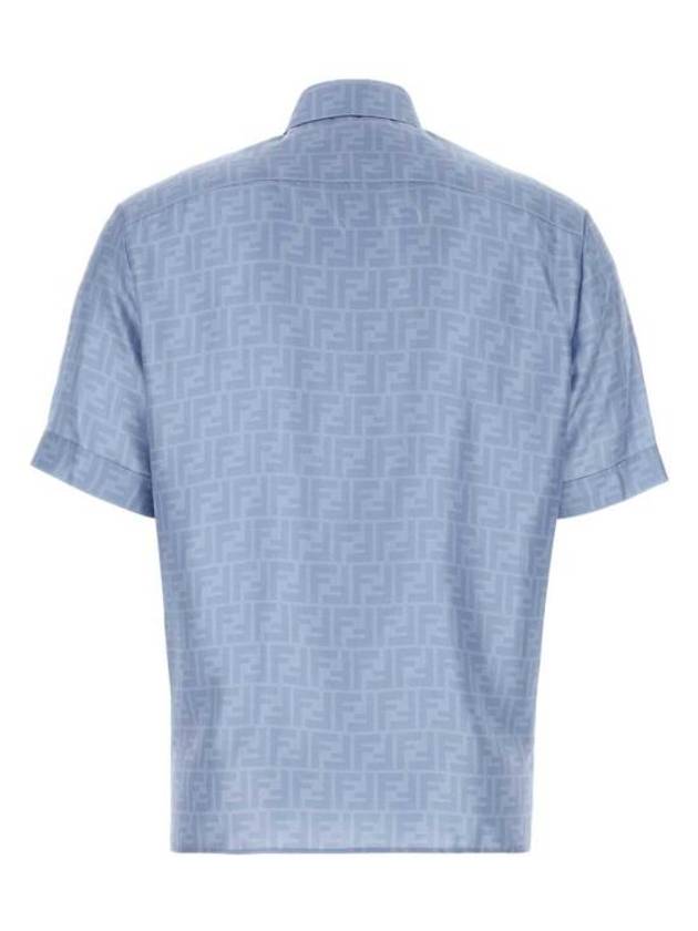 Men's FF Motif Silk Short Sleeve Shirt Blue - FENDI - BALAAN 3