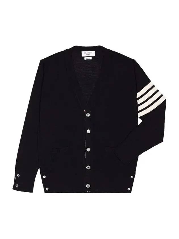 Men's Sustainable Classic Diagonal Wool Cardigan Black - THOM BROWNE - BALAAN 4