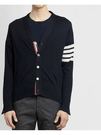 Men's Sustainable Classic Diagonal Wool Cardigan Navy - THOM BROWNE - BALAAN 2