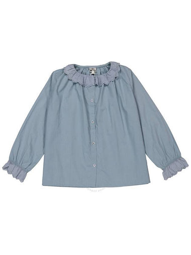 Bonton Girls Blue Popeline Long Sleeves Blouse, Size 8Y - BONTON - BALAAN 1