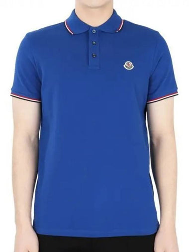 Men s Three line Collar Wappen PK Short Sleeve Blue 8A70300 84556 793 1141103 - MONCLER - BALAAN 1