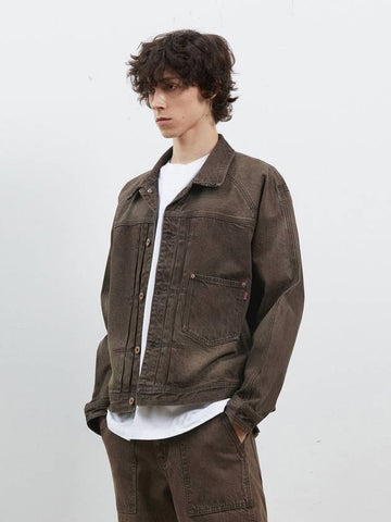 Denim Raglan Sleeve Work Jacket Brown - CORK - BALAAN 1