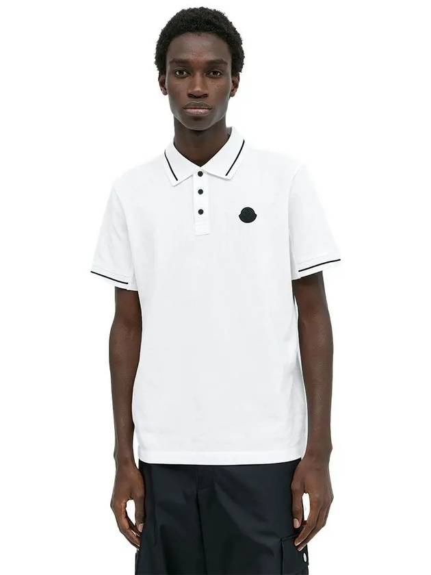 Men's Logo Patch Cotton Short Sleeve Polo Shirt Optical White - MONCLER - BALAAN 3