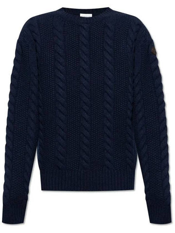 Logo Patch Cable Knit Top Dark Blue - MONCLER - BALAAN 1