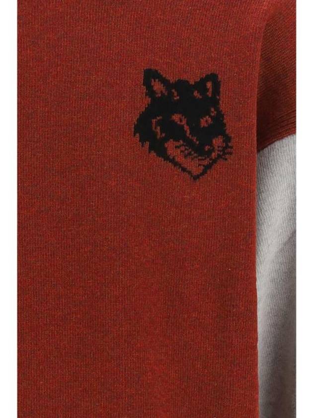 Fox Head Intarsia Comfort High Neck Knit Top Colo Burnt Red Grey Melange - MAISON KITSUNE - BALAAN 4