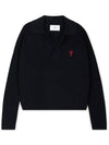 Small Heart Long Sleeve Polo Shirt Black - AMI - BALAAN 4