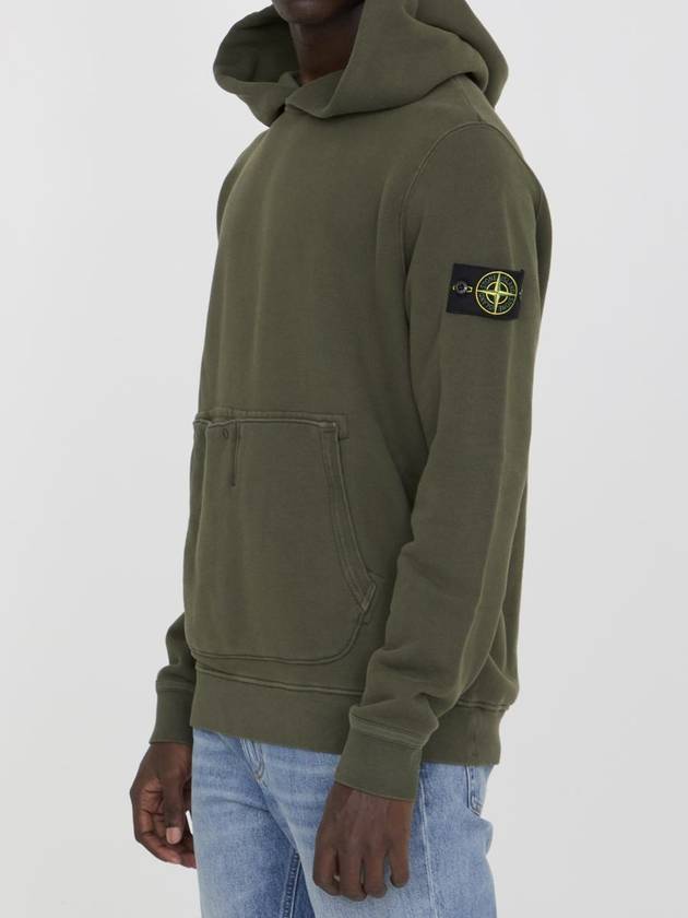 Old Effect Cotton Diagonal Fleece Hoodie Green - STONE ISLAND - BALAAN 3