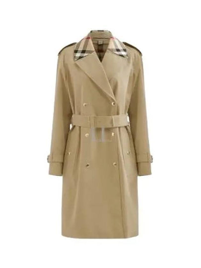 Women's Check Trim Cotton Gabardine Waterloo Trench Coat Beige - BURBERRY - BALAAN 2