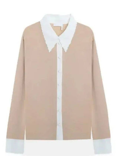 Scallop Collar Fitted Wool Cardigan Beige - CHLOE - BALAAN 2