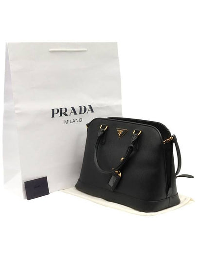 Black Saffiano Leather Gold Triangle Logo Bowling 2WAY BN2558 - PRADA - BALAAN 2