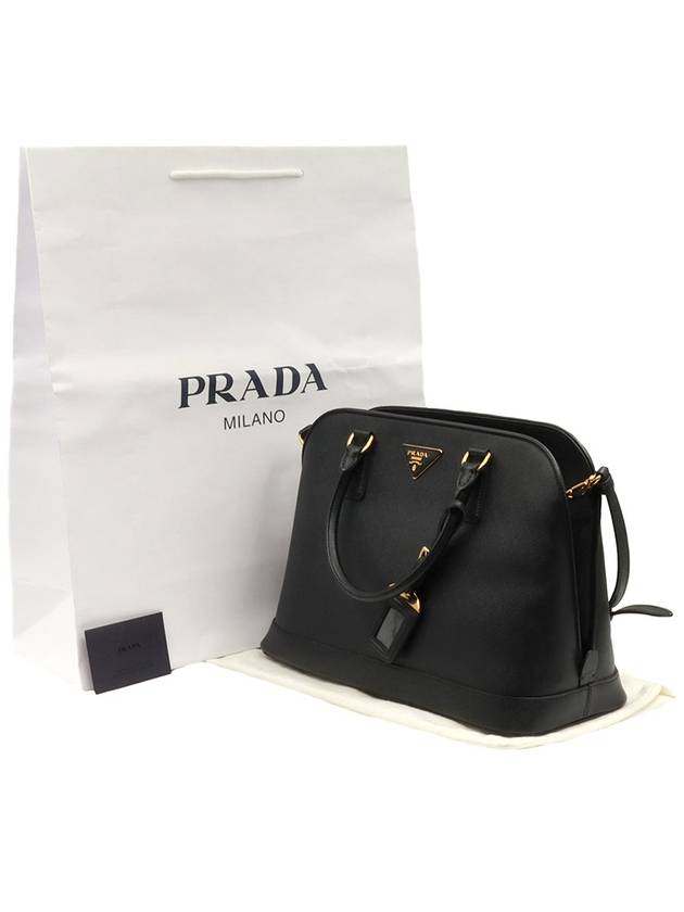 Black Saffiano Leather Gold Triangle Logo Bowling 2WAY - PRADA - BALAAN 2