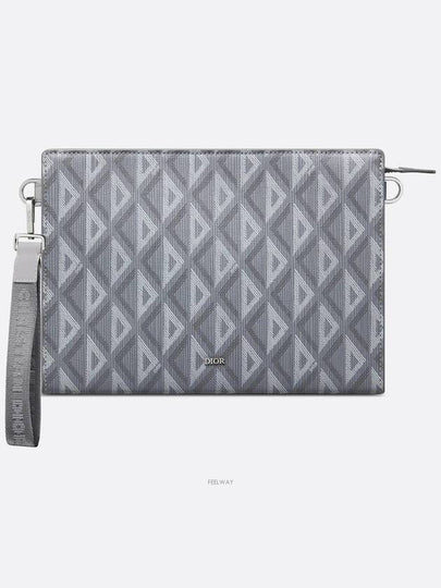 A5 Triangle CD Diamond Canvas Clutch Bag Grey - DIOR - BALAAN 2