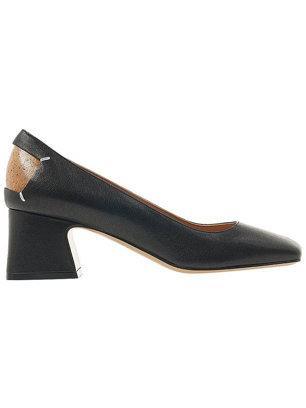 Stitched Leather Square Toe Pumps Black - MAISON MARGIELA - BALAAN 3