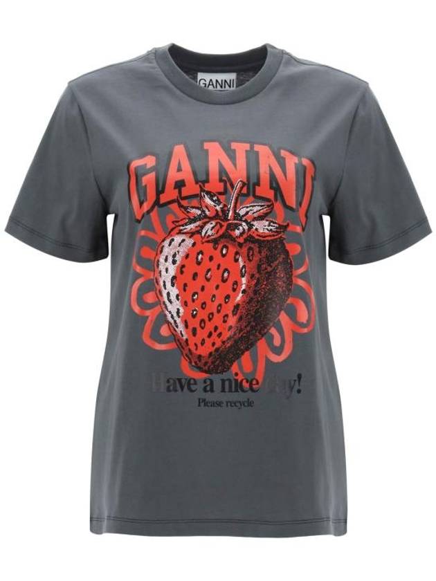 Strawberry Short Sleeve T-Shirt Ash Grey - GANNI - BALAAN 2